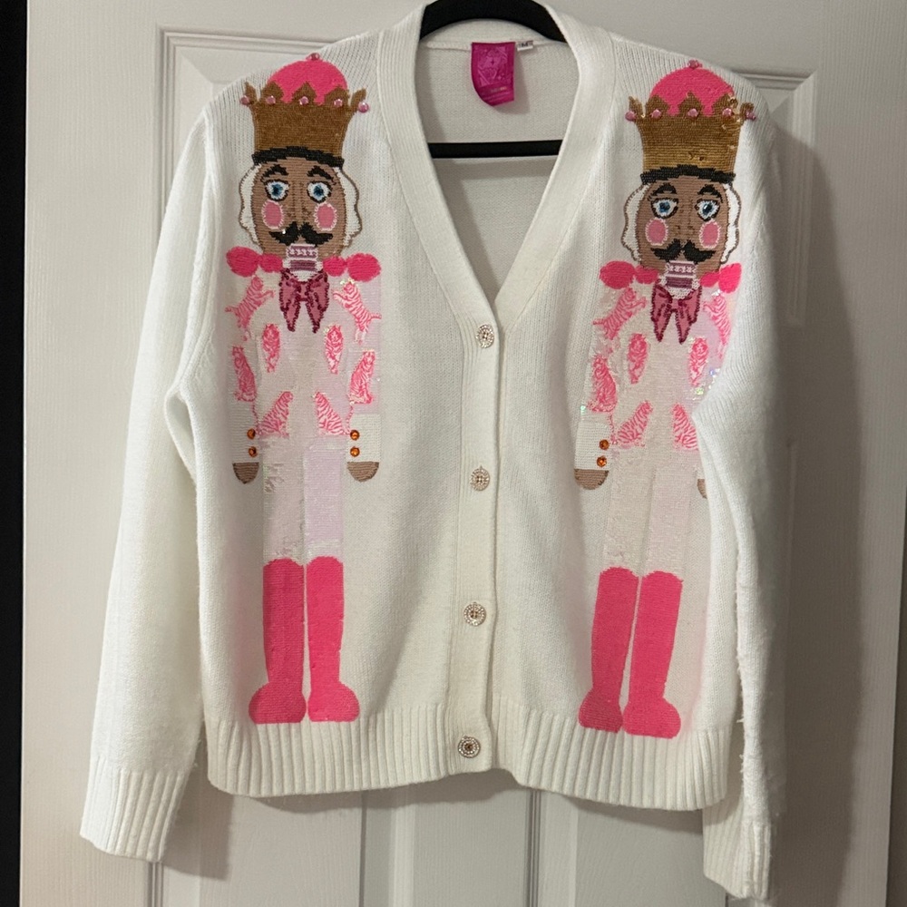 QUEEN OF SPARKLES White and Pink Nutcracker Cardigan
